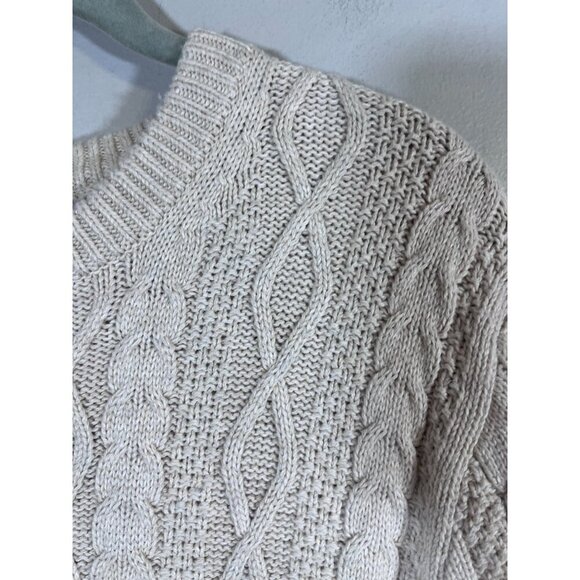 J Crew Sweater Women M Tan Cable Knit Fisherman Chunky Old Money Oarsman Preppy - Picture 6 of 9
